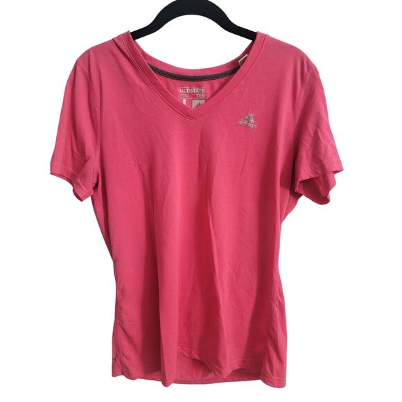 adidas Tops - Adidas V-Neck Short Sleeve Pink T-Shirt Womens Size Large